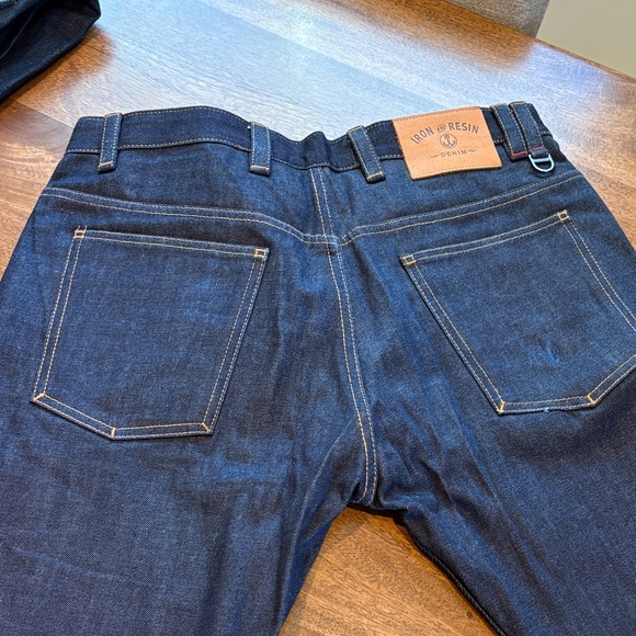 Iron & Resin Mens Dark Blue Straight Leg Jeans 34 Selvedge New - Picture 8 of 9